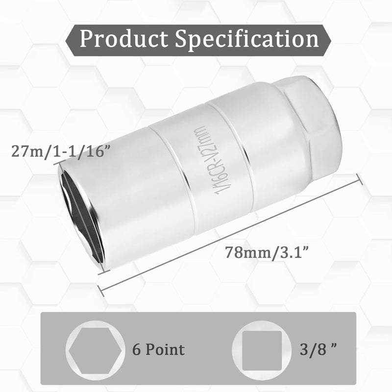 vvag Oil Pressure Sensor Socket,1 1/16 Socket Switch Fits 3/8" Drive 1-1/8" Hex Wrench,Universal Oil Pressure Switch Sockets,Professional Car Tools for Quick Removing Installing Oil-Sending Unit (Silver) - Image 1